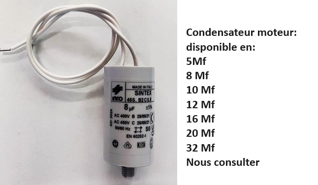 1x condensateur de démarrage moteur 8mF 450V